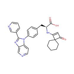 O=C(O)[C@H](Cc1ccc(-n2c(-c3cccnc3)nc3cnccc32)cc1)NC1=CC(=O)C12CCCCC2 ZINC000100077639