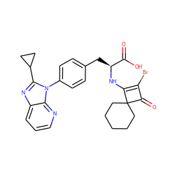 O=C(O)[C@H](Cc1ccc(-n2c(C3CC3)nc3cccnc32)cc1)NC1=C(Br)C(=O)C12CCCCC2 ZINC000100077360