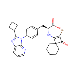 O=C(O)[C@H](Cc1ccc(-n2c(C3CCC3)nc3cccnc32)cc1)NC1=C(Br)C(=O)C12CCCCC2 ZINC000100077463