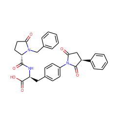 O=C(O)[C@H](Cc1ccc(N2C(=O)C[C@@H](c3ccccc3)C2=O)cc1)NC(=O)[C@@H]1CCC(=O)N1Cc1ccccc1 ZINC000027318525