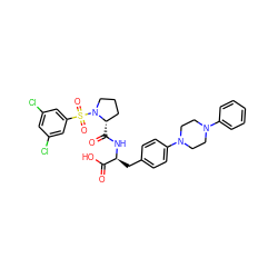 O=C(O)[C@H](Cc1ccc(N2CCN(c3ccccc3)CC2)cc1)NC(=O)[C@H]1CCCN1S(=O)(=O)c1cc(Cl)cc(Cl)c1 ZINC000028978753