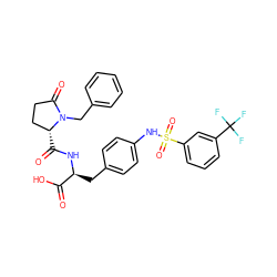 O=C(O)[C@H](Cc1ccc(NS(=O)(=O)c2cccc(C(F)(F)F)c2)cc1)NC(=O)[C@@H]1CCC(=O)N1Cc1ccccc1 ZINC000027852590