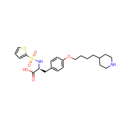 O=C(O)[C@H](Cc1ccc(OCCCCC2CCNCC2)cc1)NS(=O)(=O)c1cccs1 ZINC000013738128