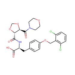 O=C(O)[C@H](Cc1ccc(OCc2c(Cl)cccc2Cl)cc1)NC(=O)[C@@H]1OCO[C@H]1C(=O)N1CCOCC1 ZINC000058581848