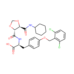 O=C(O)[C@H](Cc1ccc(OCc2c(Cl)cccc2Cl)cc1)NC(=O)[C@@H]1OCO[C@H]1C(=O)NC1CCCCC1 ZINC000058581411