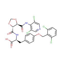 O=C(O)[C@H](Cc1ccc(OCc2c(Cl)cccc2Cl)cc1)NC(=O)[C@@H]1OCO[C@H]1C(=O)Nc1c(Cl)cncc1Cl ZINC000058583550