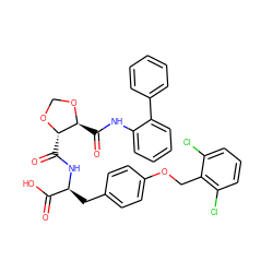 O=C(O)[C@H](Cc1ccc(OCc2c(Cl)cccc2Cl)cc1)NC(=O)[C@@H]1OCO[C@H]1C(=O)Nc1ccccc1-c1ccccc1 ZINC000058575516