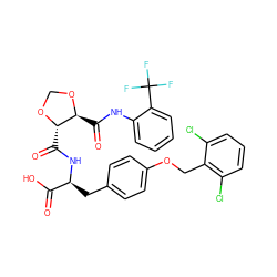 O=C(O)[C@H](Cc1ccc(OCc2c(Cl)cccc2Cl)cc1)NC(=O)[C@@H]1OCO[C@H]1C(=O)Nc1ccccc1C(F)(F)F ZINC000058583572