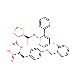 O=C(O)[C@H](Cc1ccc(OCc2ccccc2Cl)cc1)NC(=O)[C@@H]1OCO[C@H]1C(=O)Nc1ccccc1-c1ccccc1 ZINC000058591855