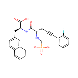 O=C(O)[C@H](Cc1ccc2ccccc2c1)NC(=O)[C@H](CC#Cc1ccccc1F)NCP(=O)(O)O ZINC000013779373