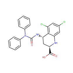 O=C(O)[C@H]1C[C@H](NC(=O)N(c2ccccc2)c2ccccc2)c2c(Cl)cc(Cl)cc2N1 ZINC000013455305