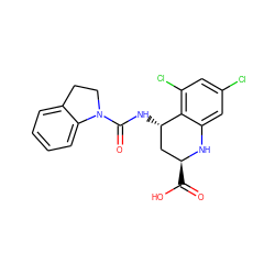 O=C(O)[C@H]1C[C@H](NC(=O)N2CCc3ccccc32)c2c(Cl)cc(Cl)cc2N1 ZINC000013455371