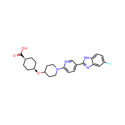 O=C(O)[C@H]1CC[C@@H](OC2CCN(c3ccc(-c4nc5cc(F)ccc5[nH]4)cn3)CC2)CC1 ZINC000299831632