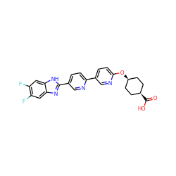 O=C(O)[C@H]1CC[C@@H](Oc2ccc(-c3ccc(-c4nc5cc(F)c(F)cc5[nH]4)cn3)cn2)CC1 ZINC000101688543