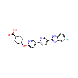 O=C(O)[C@H]1CC[C@@H](Oc2ccc(-c3ccc(-c4nc5cc(F)ccc5[nH]4)cn3)cn2)CC1 ZINC000101688491