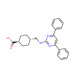 O=C(O)[C@H]1CC[C@H](CNc2nc(-c3ccccc3)cc(-c3ccccc3)n2)CC1 ZINC000299821497