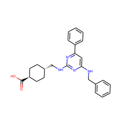 O=C(O)[C@H]1CC[C@H](CNc2nc(NCc3ccccc3)cc(-c3ccccc3)n2)CC1 ZINC000299829433