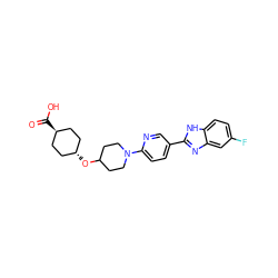 O=C(O)[C@H]1CC[C@H](OC2CCN(c3ccc(-c4nc5cc(F)ccc5[nH]4)cn3)CC2)CC1 ZINC000299831635