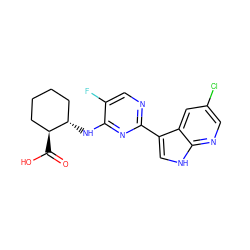 O=C(O)[C@H]1CCCC[C@@H]1Nc1nc(-c2c[nH]c3ncc(Cl)cc23)ncc1F ZINC000118095111