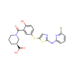 O=C(O)[C@H]1CCCN(C(=O)c2cc(Sc3cnc(Nc4cccc(Br)n4)s3)ccc2O)C1 ZINC000036184894