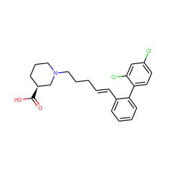 O=C(O)[C@H]1CCCN(CCC/C=C/c2ccccc2-c2ccc(Cl)cc2Cl)C1 ZINC000095596865