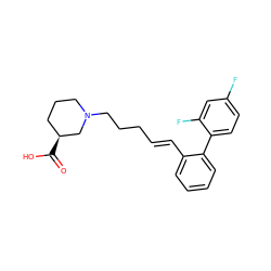 O=C(O)[C@H]1CCCN(CCC/C=C/c2ccccc2-c2ccc(F)cc2F)C1 ZINC000095597088