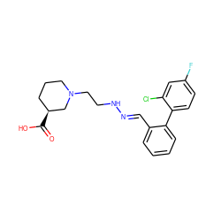 O=C(O)[C@H]1CCCN(CCN/N=C/c2ccccc2-c2ccc(F)cc2Cl)C1 ZINC000095598043