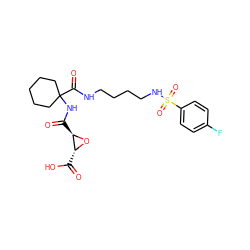 O=C(O)[C@H]1O[C@@H]1C(=O)NC1(C(=O)NCCCCNS(=O)(=O)c2ccc(F)cc2)CCCCC1 ZINC001772618179