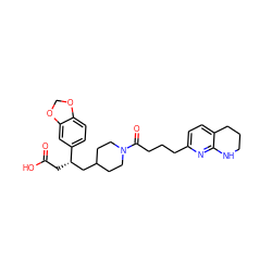 O=C(O)C[C@@H](CC1CCN(C(=O)CCCc2ccc3c(n2)NCCC3)CC1)c1ccc2c(c1)OCO2 ZINC000028385637