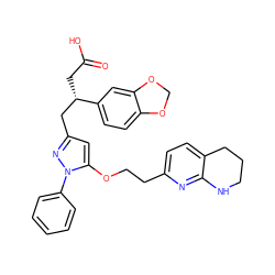 O=C(O)C[C@@H](Cc1cc(OCCc2ccc3c(n2)NCCC3)n(-c2ccccc2)n1)c1ccc2c(c1)OCO2 ZINC000003961995