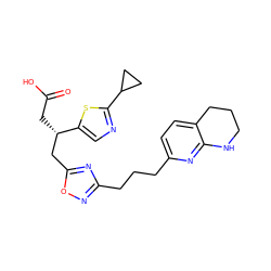 O=C(O)C[C@@H](Cc1nc(CCCc2ccc3c(n2)NCCC3)no1)c1cnc(C2CC2)s1 ZINC000028568865