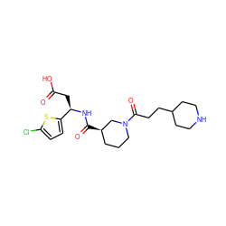 O=C(O)C[C@@H](NC(=O)[C@@H]1CCCN(C(=O)CCC2CCNCC2)C1)c1ccc(Cl)s1 ZINC000027562303