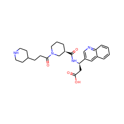 O=C(O)C[C@@H](NC(=O)[C@@H]1CCCN(C(=O)CCC2CCNCC2)C1)c1cnc2ccccc2c1 ZINC000027617804