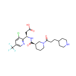 O=C(O)C[C@@H](NC(=O)[C@@H]1CCCN(C(=O)CCC2CCNCC2)C1)c1ncc(C(F)(F)F)cc1Cl ZINC000013803128