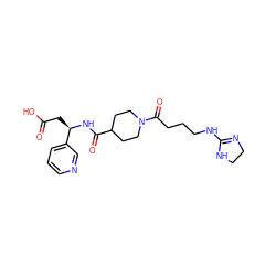 O=C(O)C[C@@H](NC(=O)C1CCN(C(=O)CCCNC2=NCCN2)CC1)c1cccnc1 ZINC000028378320