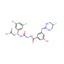 O=C(O)C[C@@H](NC(=O)CNC(=O)c1cc(O)cc(N=C2NCC(F)CN2)c1)c1cc(Cl)cc(Br)c1 ZINC000028714316