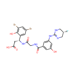 O=C(O)C[C@@H](NC(=O)CNC(=O)c1cc(O)cc(NC2=NC[C@@H](F)CN2)c1)c1cc(Br)cc(Br)c1O ZINC000028714284