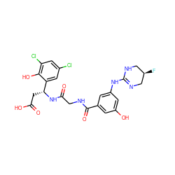 O=C(O)C[C@@H](NC(=O)CNC(=O)c1cc(O)cc(NC2=NC[C@H](F)CN2)c1)c1cc(Cl)cc(Cl)c1O ZINC000028714188