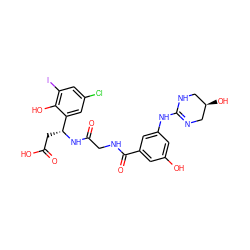 O=C(O)C[C@@H](NC(=O)CNC(=O)c1cc(O)cc(NC2=NC[C@H](O)CN2)c1)c1cc(Cl)cc(I)c1O ZINC000028714289