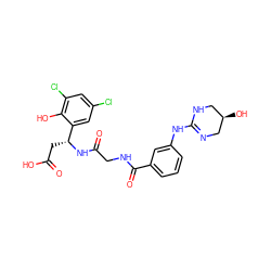 O=C(O)C[C@@H](NC(=O)CNC(=O)c1cccc(NC2=NC[C@H](O)CN2)c1)c1cc(Cl)cc(Cl)c1O ZINC000053007457