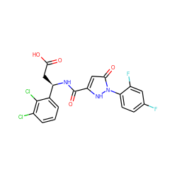 O=C(O)C[C@@H](NC(=O)c1cc(=O)n(-c2ccc(F)cc2F)[nH]1)c1cccc(Cl)c1Cl ZINC000095557292