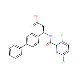 O=C(O)C[C@@H](NC(=O)c1nc(Cl)ccc1Cl)c1ccc(-c2ccccc2)cc1 ZINC000223560705