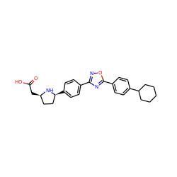 O=C(O)C[C@@H]1CC[C@H](c2ccc(-c3noc(-c4ccc(C5CCCCC5)cc4)n3)cc2)N1 ZINC000036178474