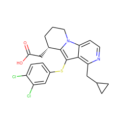 O=C(O)C[C@@H]1CCCn2c1c(Sc1ccc(Cl)c(Cl)c1)c1c(CC3CC3)nccc12 ZINC000040411443