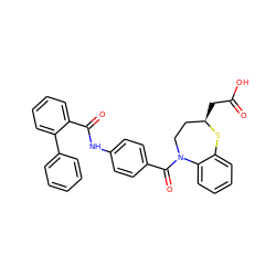 O=C(O)C[C@@H]1CCN(C(=O)c2ccc(NC(=O)c3ccccc3-c3ccccc3)cc2)c2ccccc2S1 ZINC000003940351