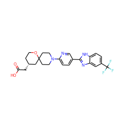 O=C(O)C[C@@H]1CCOC2(CCN(c3ccc(-c4nc5cc(C(F)(F)F)ccc5[nH]4)cn3)CC2)C1 ZINC000169244832