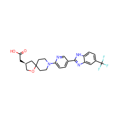 O=C(O)C[C@@H]1COC2(CCN(c3ccc(-c4nc5cc(C(F)(F)F)ccc5[nH]4)cn3)CC2)C1 ZINC000169195180