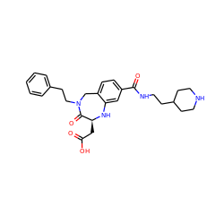 O=C(O)C[C@@H]1Nc2cc(C(=O)NCCC3CCNCC3)ccc2CN(CCc2ccccc2)C1=O ZINC000013782901