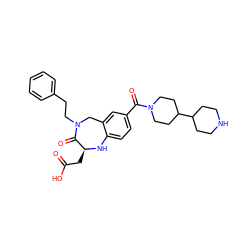 O=C(O)C[C@@H]1Nc2ccc(C(=O)N3CCC(C4CCNCC4)CC3)cc2CN(CCc2ccccc2)C1=O ZINC000013760502