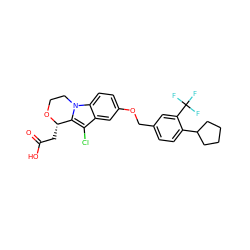 O=C(O)C[C@@H]1OCCn2c1c(Cl)c1cc(OCc3ccc(C4CCCC4)c(C(F)(F)F)c3)ccc12 ZINC000114896604